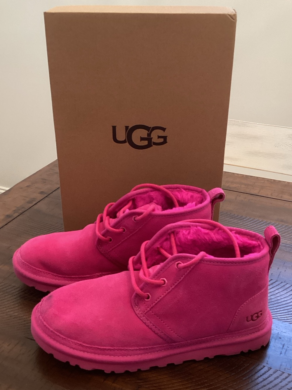 UGG Kids Hot Pink Suede Lace-Up Ankle Boots
